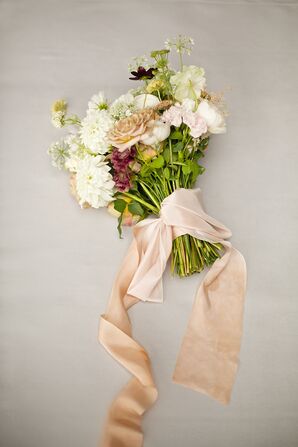 Fresh Bouquet of Wildflowers With Peach Ribbon