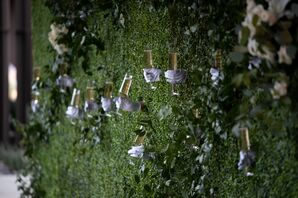 Greenery Champagne Wall with Gloved Hands