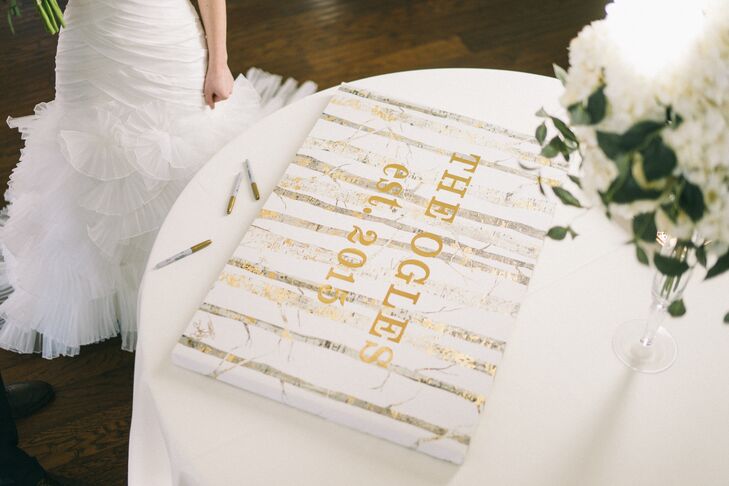 N Ivory and Gold Canvas Guest Book