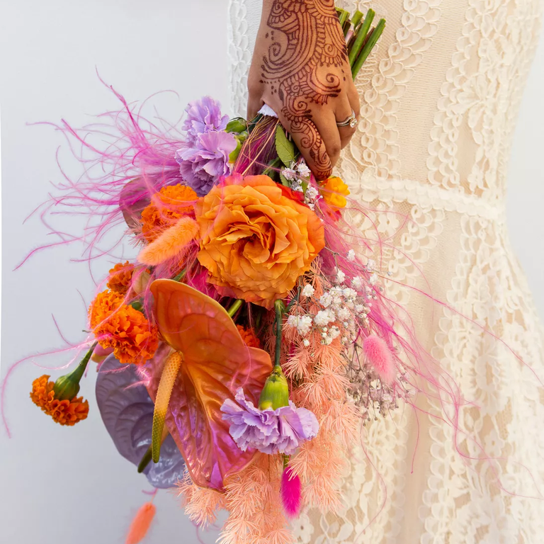 Orange rose flowers wedding bouquet