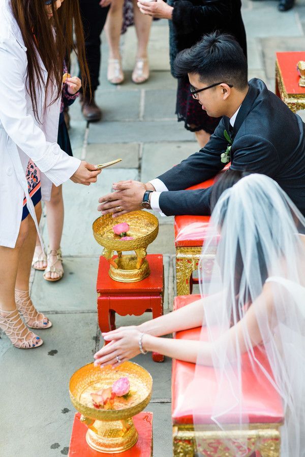 Couple during Thai water blessing ceremony