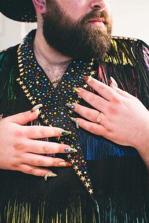Groom with Colorful Tassel Jacket and Glamorous Manicure