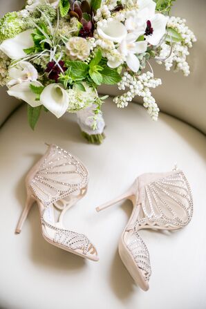 White Jimmy Choo Shoes With Rhinestones