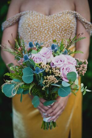 Bouquet of Roses, Calla Lilies, Ivy, Ruscus, Ferns and Passion Flower