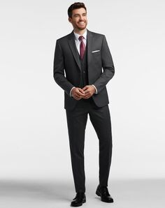 MEN'S WEARHOUSE Calvin Klein Charcoal Gray Performance Wool Tux Wedding  Tuxedo | The Knot