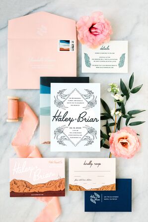 Retro-Inspired Peach-and-Blue Invitation Suite