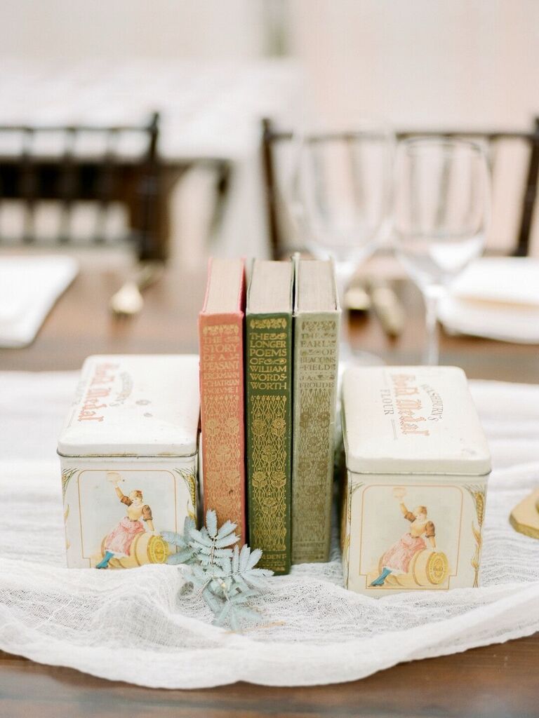 A vintage book centerpiece.