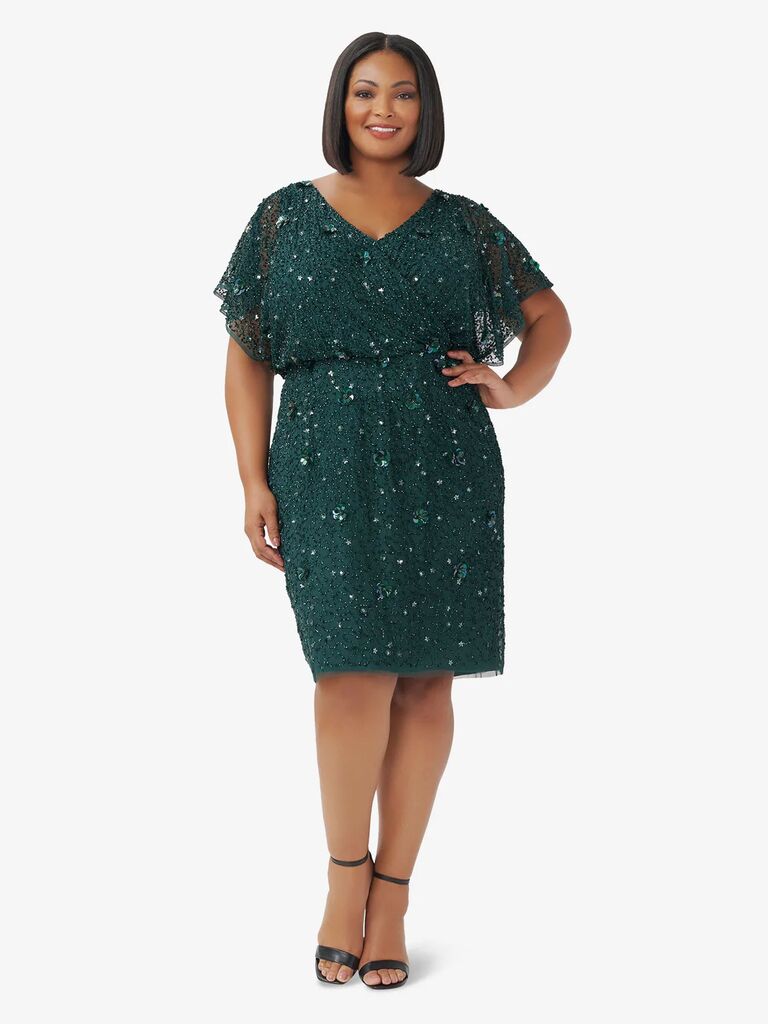 Adrianna Papell Plus-Size Hand-Beaded Blouson Short Sheath Cocktail Dress i...