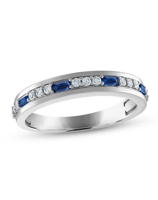 Kay Jewelers Men's Blue Sapphire & Diamond Wedding Band 1/5 ct tw Round-cut 10K White Gold White Gold Wedding Ring - 1