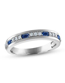 Kay Jewelers Men's Blue Sapphire & Diamond Wedding Band 1/5 ct tw Round-cut 10K White Gold White Gold Wedding Ring