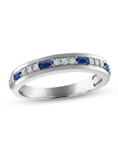 Kay Jewelers Men's Blue Sapphire & Diamond Wedding Band 1/5 ct tw Round-cut 10K White Gold White Gold Wedding Ring