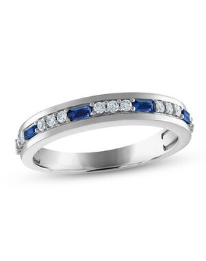 Kay Jewelers Men's Blue Sapphire & Diamond Wedding Band 1/5 ct tw Round-cut 10K White Gold White Gold Wedding Ring