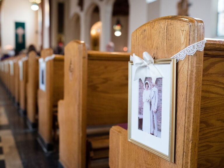 wedding photos as ceremony aisle markers