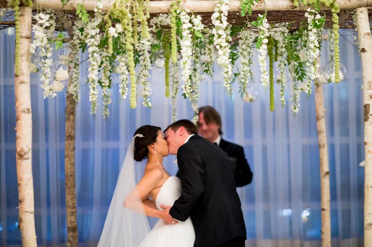 Birch Wedding Arch with Hanging Delphiniums