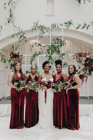 Bride and Bridesmaids in Red Dresses
