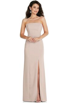 Dessy Group Strapless Scoop Back Maxi Dress with Front Slit - TH089 Bridesmaid Dress