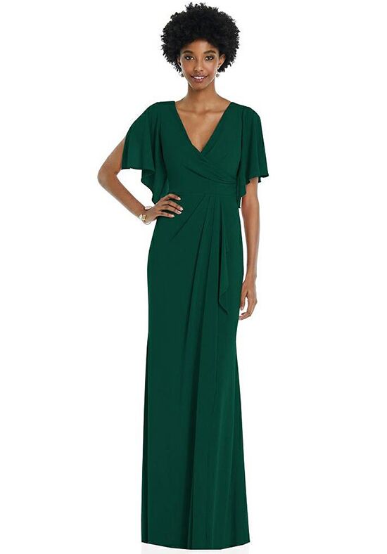 Dessy Group Faux Wrap Split Sleeve Maxi Dress with Cascade Skirt - 3107 V-Neck Bridesmaid Dress - 1