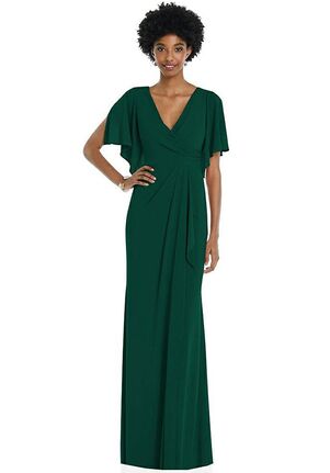 Dessy Group Faux Wrap Split Sleeve Maxi Dress with Cascade Skirt - 3107 V-Neck Bridesmaid Dress