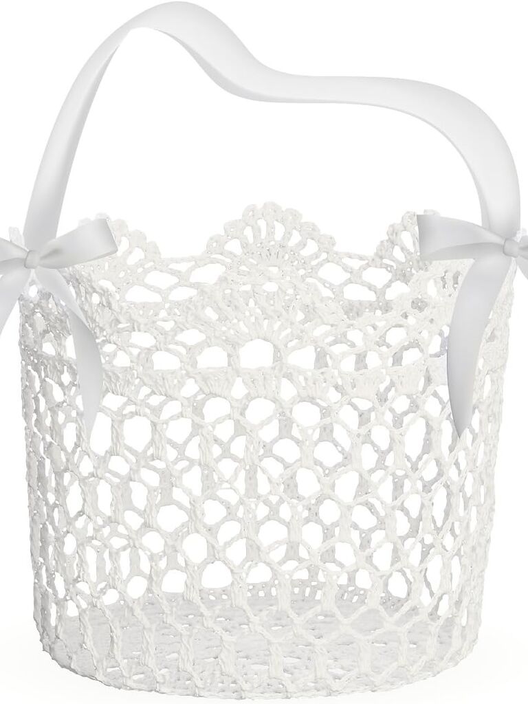 White crochet basket from Amazon for your flower girl