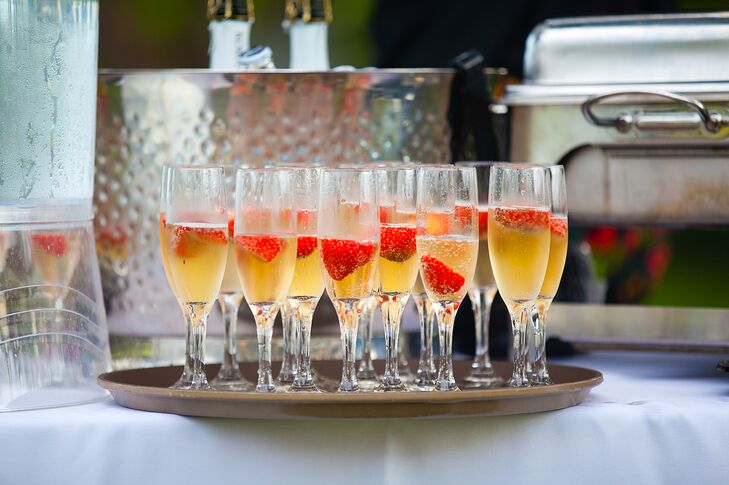 Right after the ceremony, the couple and their guests toasted to their marriage with champagne accented with strawberries.
