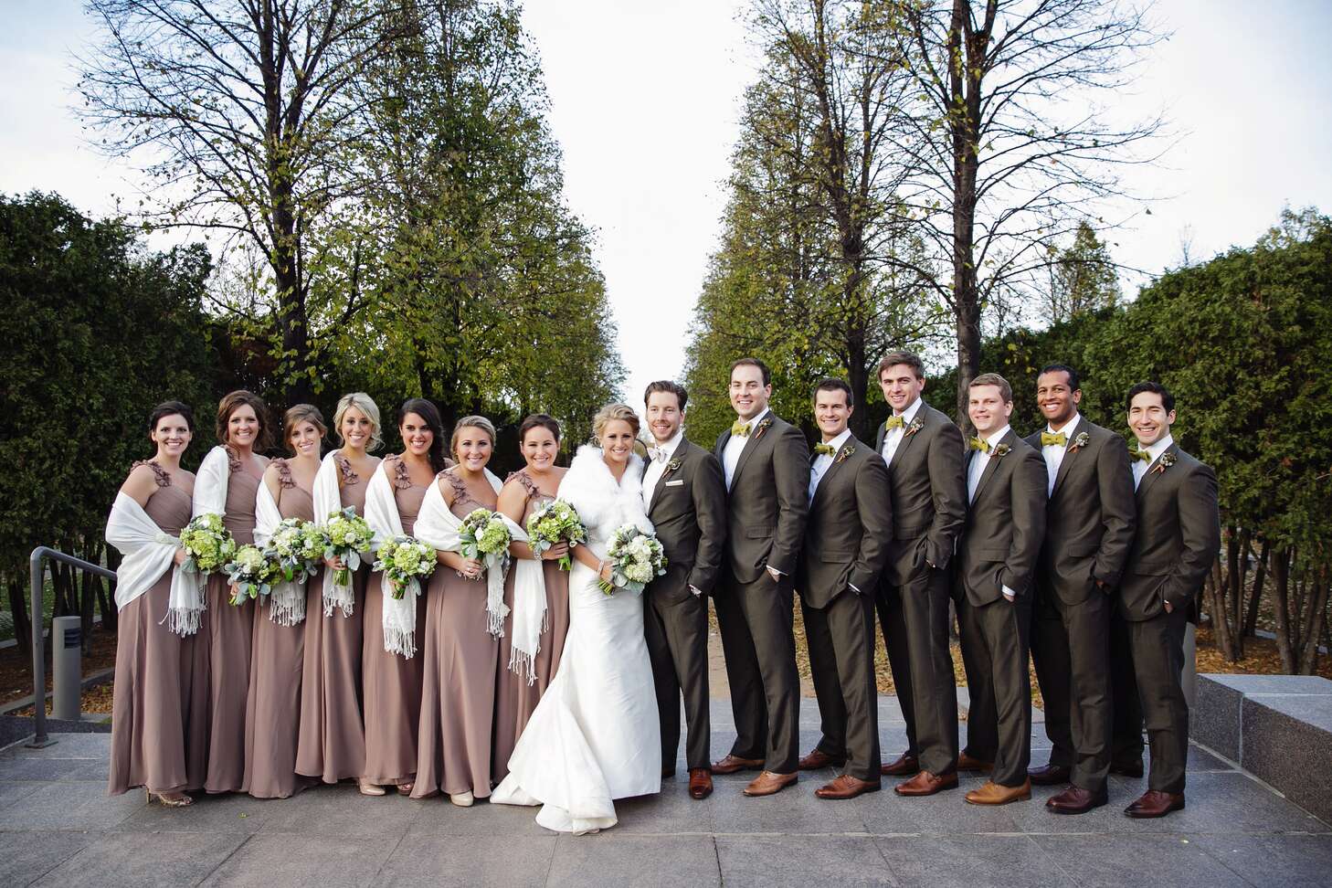 Taupe Floor-Length Bill Levkoff Bridesmaid Dresses