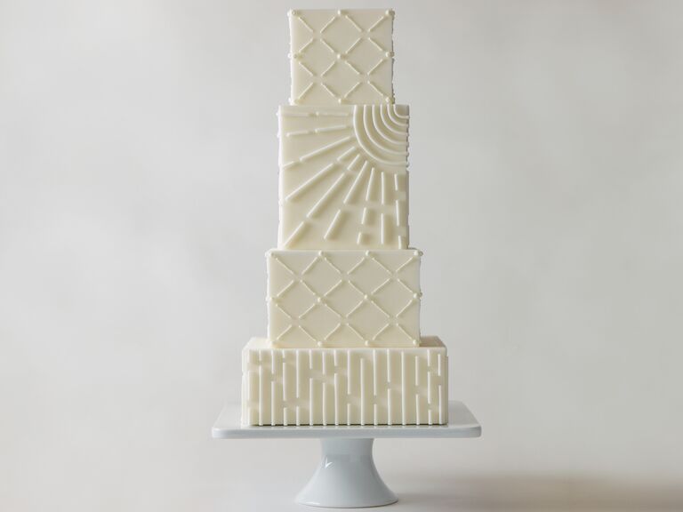 Square white wedding cake 