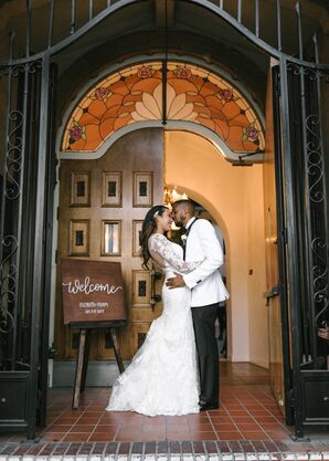 Lace Mermaid Gown with Illusion Sleeves and Open Back