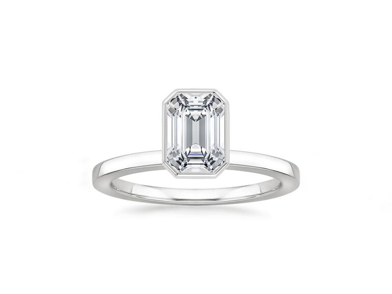 solitaire emerald cut diamond engagement ring 
