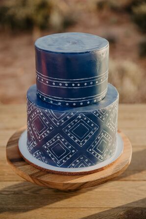 Rustic Blue and White Hand-Painted Fondant Wedding Cake