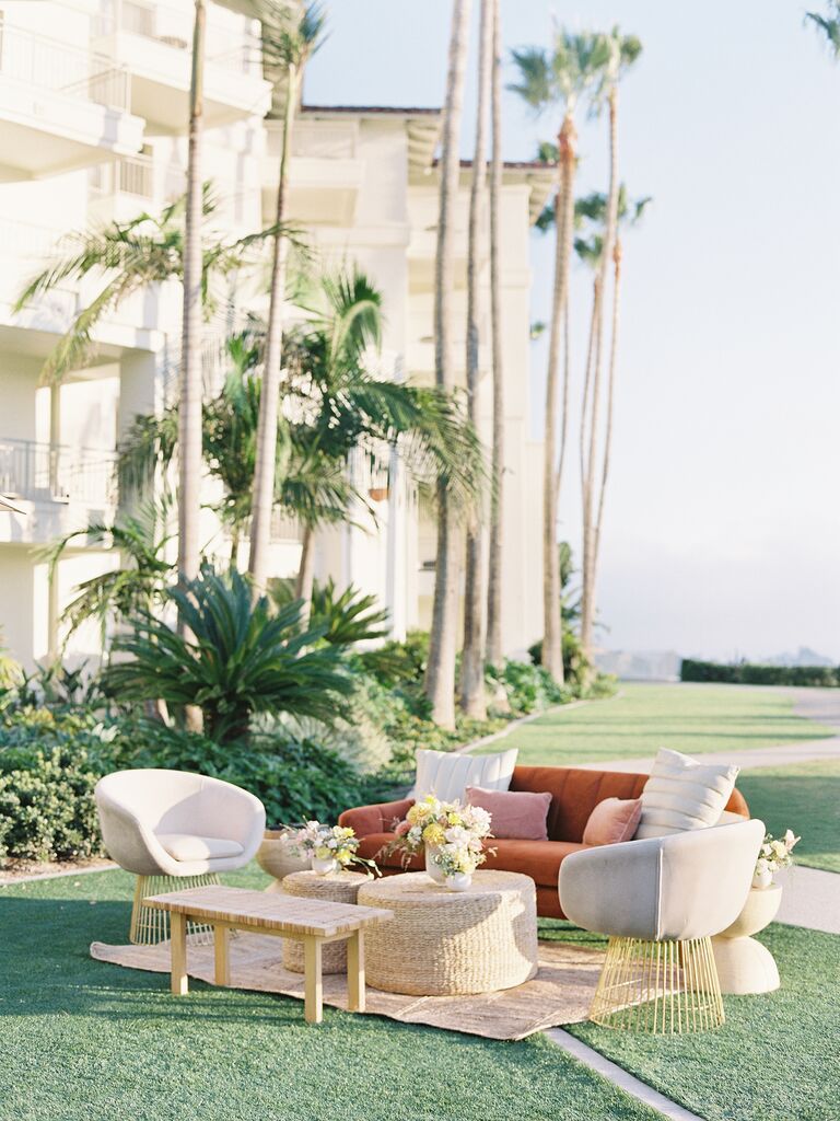 residential-inspired lounge seating at wedding reception