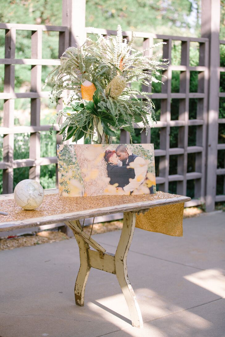 A large printed photo from the couples engagement shoot was displayed at the reception.