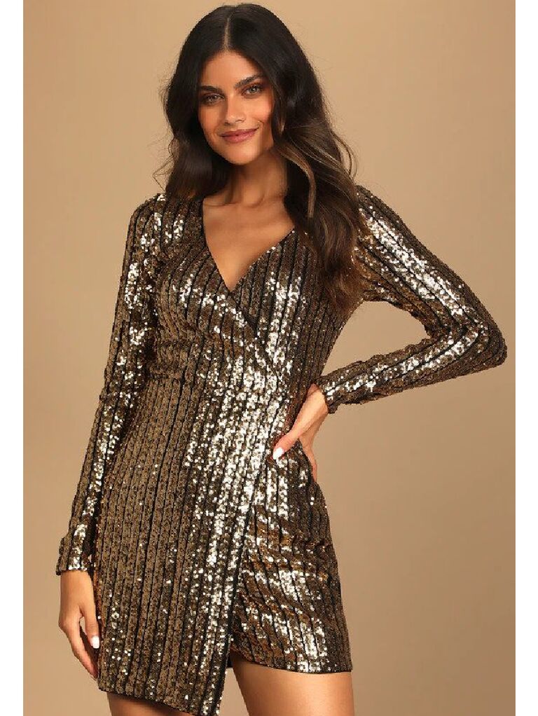 Gold long sleeve mini dress