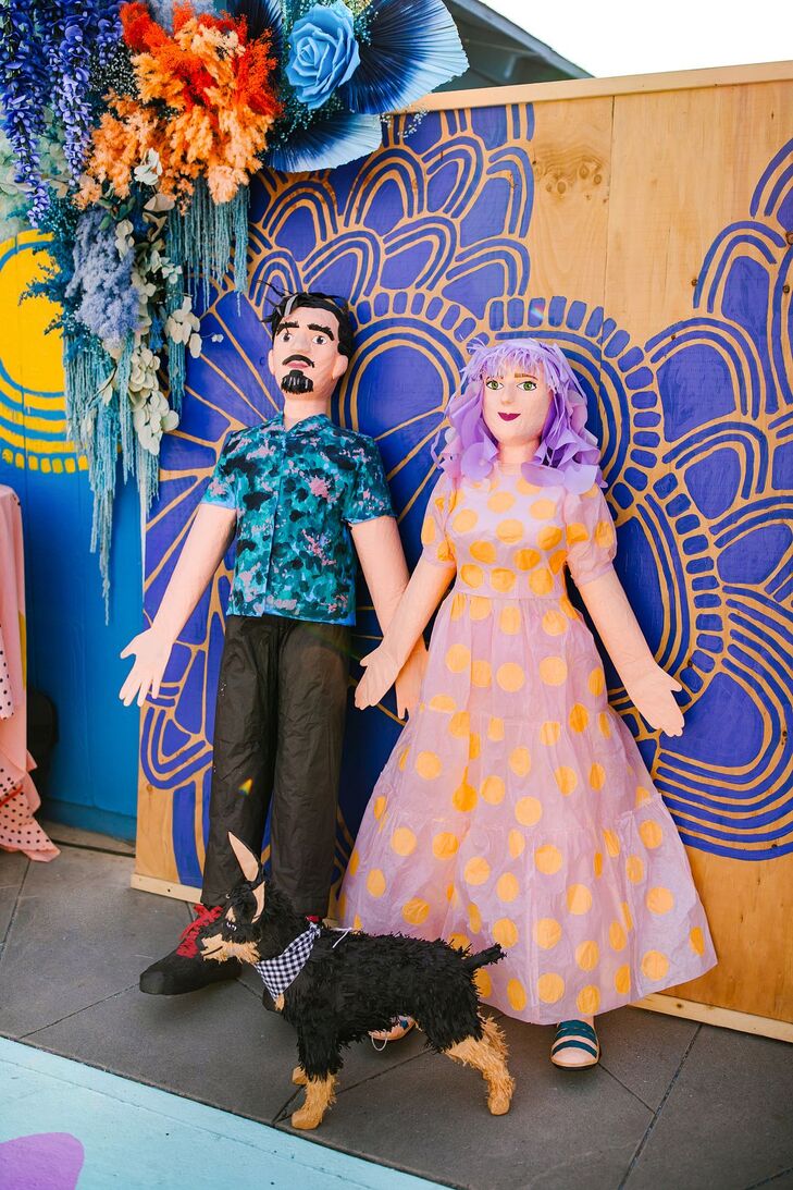 Custom Bride and Groom Piñatas at Colorful Wedding