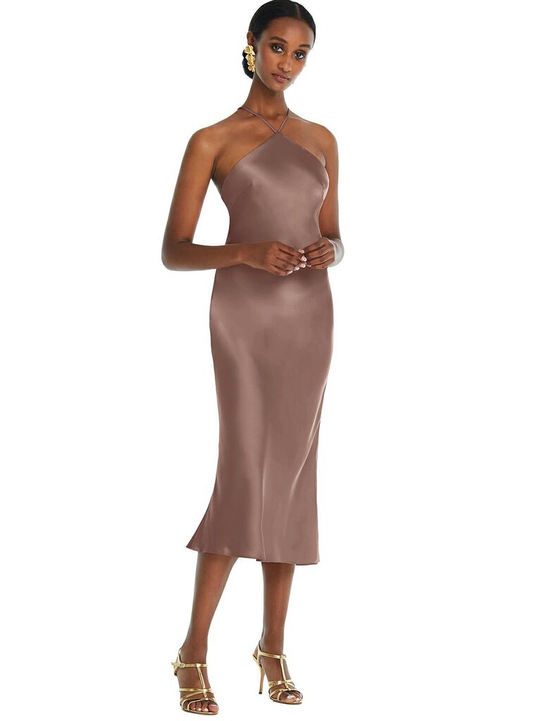 taupe satin bridesmaid dresses