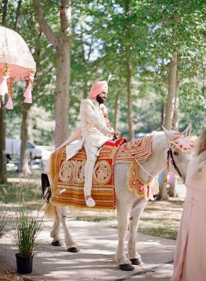 Groom Entering Wedding on Horse for Baraat for Sikh Wedding in Fairfax Station, Virginia