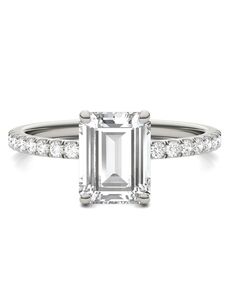 Forever One Moissanite Glamorous Emerald Cut Engagement Ring