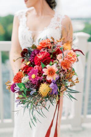 Colorful Bouquet With Dahlias and Zinnias
