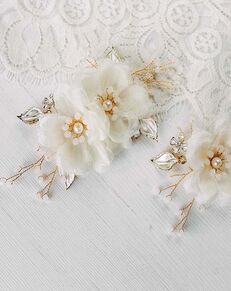 AW Bridal AW BRIDAL Bridal Hair Clips 2 Pcs Flower Wedding Hair Comb Pins Wedding Hair Accessories for Bride (Gold) Gold Pins, Combs + Clip