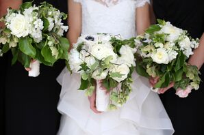 Classic Bouquets of White Roses and Greenery