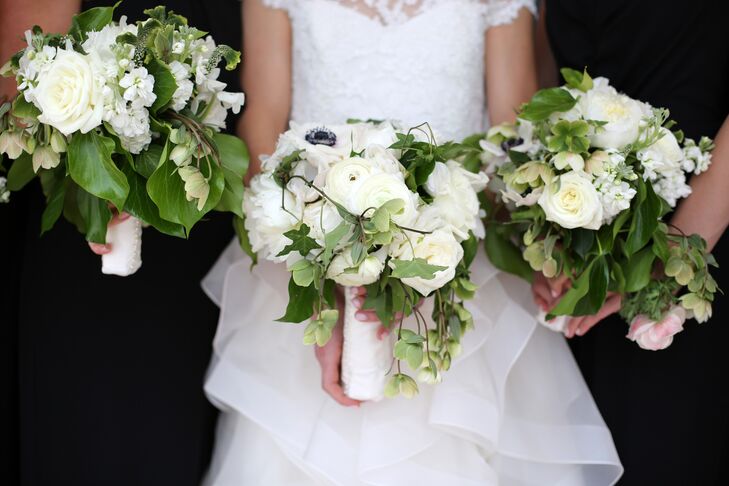 Classic Bouquets of White Roses and Greenery