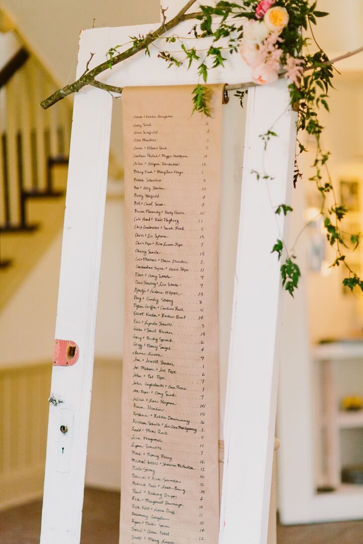 Table Seating Chart Scroll With Floral Accents