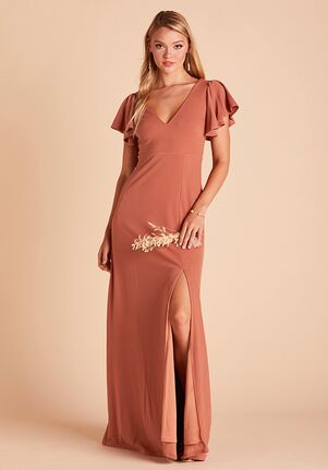 Birdy Grey Hannah Crepe Dress in Terracotta V-Neck Bridesmaid Dress