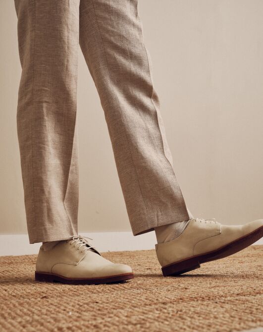 Tie Bar The Dearborn Linen Oatmeal Pleated Pant Brown Tuxedo - 3