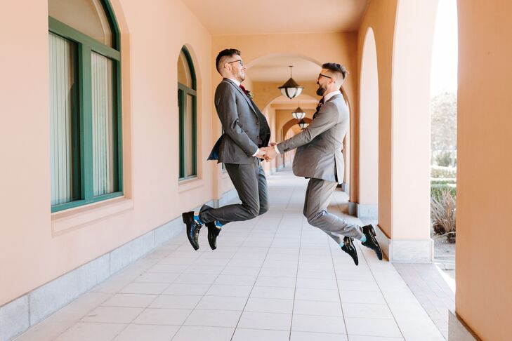Jumping Wedding-Day Portraits in California