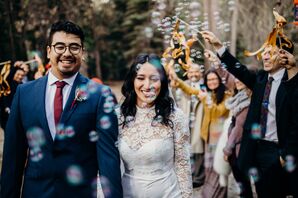 Bride and Groom During Bubble Exit