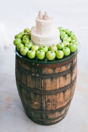 Wooden Barrel and Green Apple Cake Display