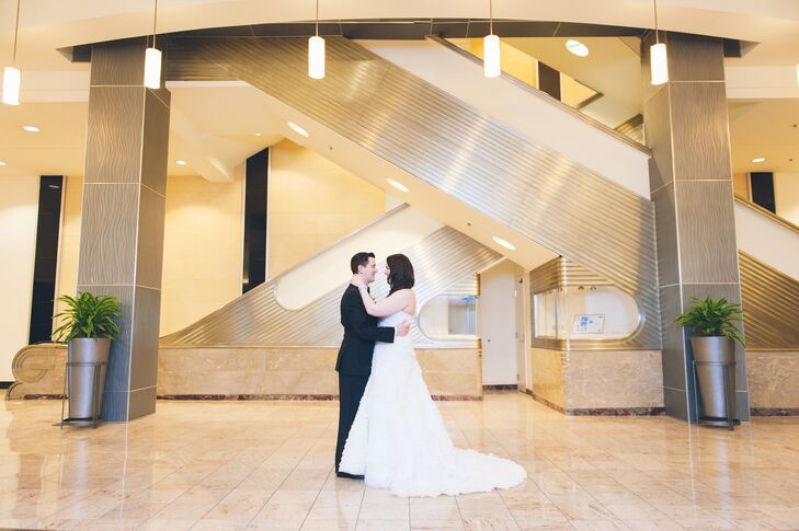 “Having lived in New York City for over a decade, we were really looking to celebrate our big day outside of the city in Dan's hometown of Hartford, Connecticut,” says Pamela. “When we found the Gershon Fox Ballroom, it was like we found a piece of New York City in New England.” They loved its streamlined, neutral color scheme and art deco details. In fact, they brought a similar, “Old Hollywood”-inspired style into their wedding.