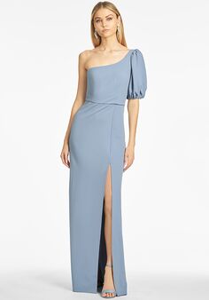 Sachin & Babi Nadia Gown - Slate Blue One Shoulder Bridesmaid Dress