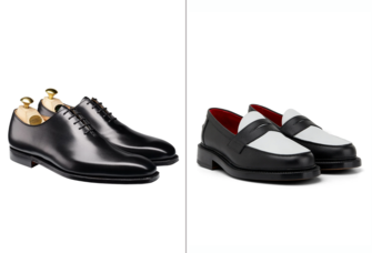 Collage of two wedding shoe ideas for men