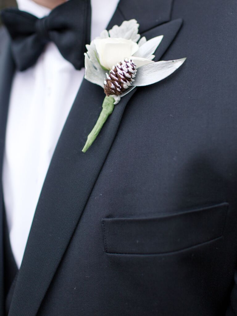 winter wedding ideas pinecone boutonniere